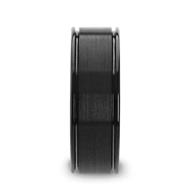 BOND Black Ceramic Ring With Dual Offset Grooves And Polished Edges 6mm - 8mm