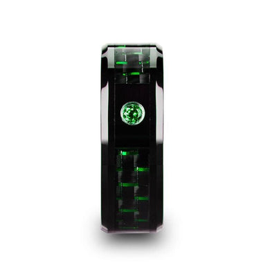 BONO Ceramic Ring With Black And Green Carbon Fiber Emerald Setting - 8mm