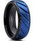 Bronx Blue Grooved Raised Center Black Tungsten Carbide Wedding Band - 8mm