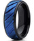 Bronx Blue Grooved Raised Center Black Tungsten Carbide Wedding Band - 8mm
