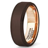 Brown Tungsten Wedding Band Step Edge With 18k Plated Rose Gold Brush Finish - 8mm