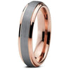 Brushed and Polished Tungsten Wedding Band 18K Rose Gold Stepped Edges 4mm-10mm