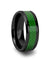 BUNIM Men’s Black Ceramic Ring With Emerald Green Carbon Fiber Inlay - 8mm