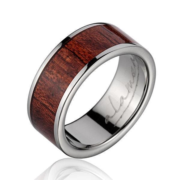 Caden Titanium Wedding Band Genuine Inlay Hawaiian Koa Wood Ring - 8mm