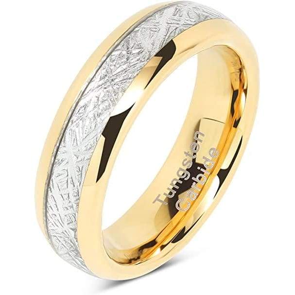 Cadillac Yellow Gold Plated Tungsten Carbide Wedding Ring Meteorite Inlay - 6mm