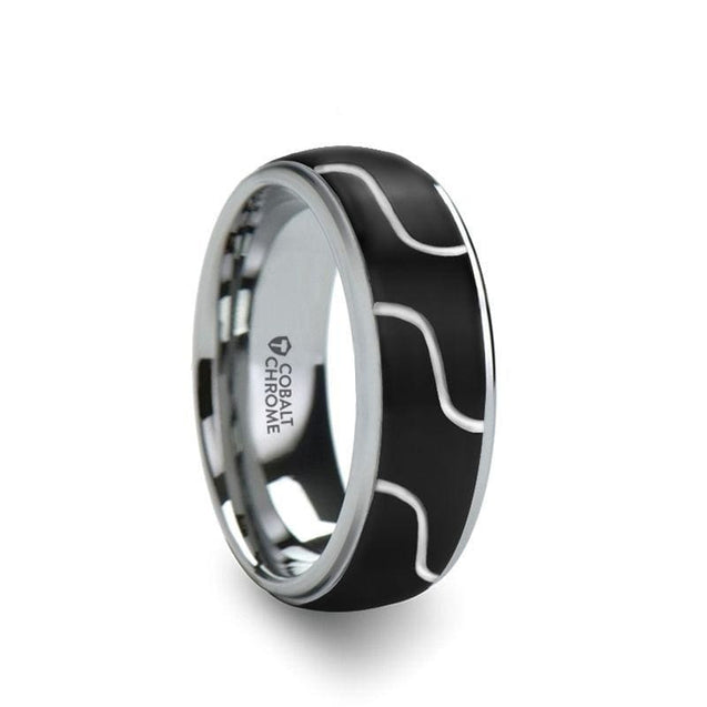 CAESO Cobalt Chrome Ring With Diagonal Pattern And Polished Edges - 8mm