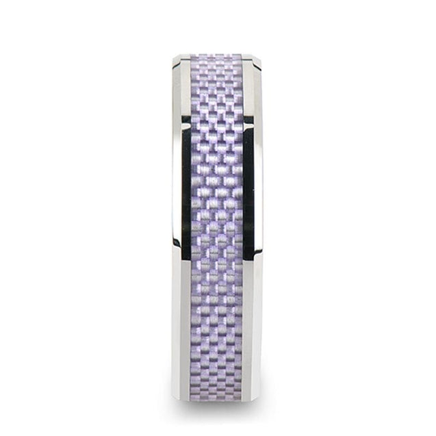 CALAH Beveled Purple Carbon Fiber Inlaid Tungsten Wedding Band 4mm - 6mm