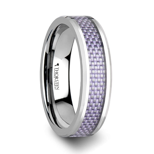CALAH Beveled Purple Carbon Fiber Inlaid Tungsten Wedding Band 4mm - 6mm