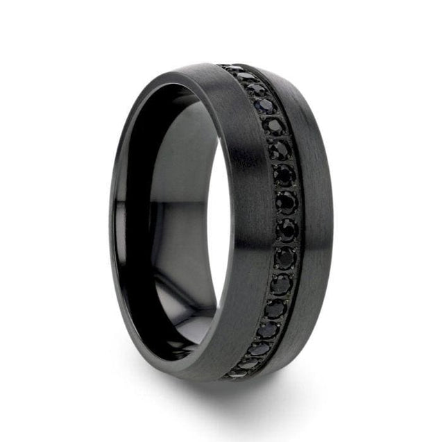 CALIX Men’s Domed Black Titanium Ring with Multiple Sapphires 8mm