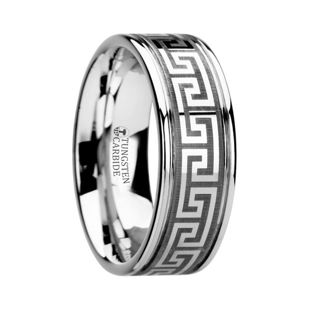CALYPSO Tungsten Carbide Wedding Ring With Greek Key Meander Design - 8mm
