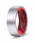 CAMEO Flat Silver Brushed Tungsten Ring with Black Red Box Elder Wood Sleeve 8mm