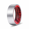 CAMEO Flat Silver Brushed Tungsten Ring with Black Red Box Elder Wood Sleeve 8mm