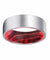 CAMEO Flat Silver Brushed Tungsten Ring with Black Red Box Elder Wood Sleeve 8mm