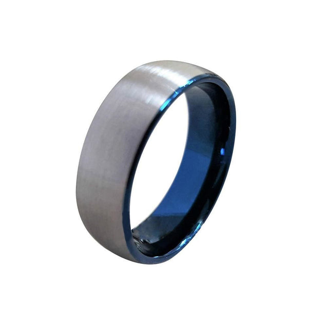 Canan Men’s Tungsten Carbide Ring With Curved Brushed Finish & Ion Plated Blue Inside 8mm