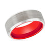 Casper Beveled Brushed Tungsten Carbide Ring For Men Red Inside - 8mm