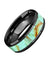 Ceramic Black Wedding Band Light Blue Turquoise Stone Inlay Beveled Polished Finish - 8mm