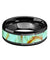 Ceramic Black Wedding Band Light Blue Turquoise Stone Inlay Beveled Polished Finish - 8mm