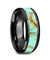 Ceramic Black Wedding Band Light Blue Turquoise Stone Inlay Beveled Polished Finish - 8mm