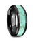 Ceramic Black Wedding Band Light Blue Turquoise Stone Inlay Beveled Polished Finish - 8mm
