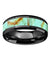 Ceramic Black Wedding Band Light Blue Turquoise Stone Inlay Beveled Polished Finish - 8mm