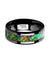 Ceramic Black Wedding Ring Blue & Orange Opal Inlay Beveled Polished Finish - 8mm