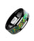 Ceramic Black Wedding Ring Blue & Orange Opal Inlay Beveled Polished Finish - 8mm