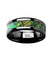 Ceramic Black Wedding Ring Blue & Orange Opal Inlay Beveled Polished Finish - 8mm