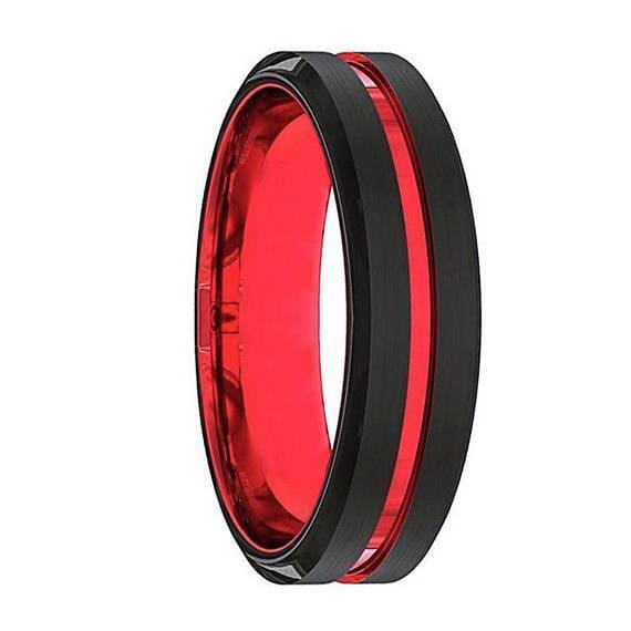 Colton Men’s Black And Red Grooved Tungsten Wedding Band 6mm & 8mm