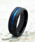 Corey Black & Blue Tungsten Wedding Band Ion Plated Stripe and Beveled Edges 6mm 8mm