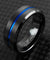 Corey Black & Blue Tungsten Wedding Band Ion Plated Stripe and Beveled Edges 6mm 8mm