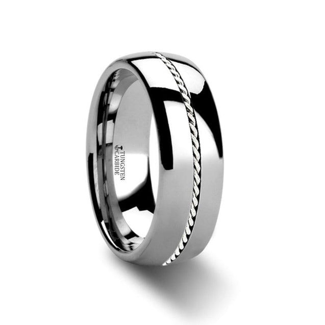 CRUZ Domed Tungsten Carbide Ring with Braided Platinum Inlay - 6mm & 8mm