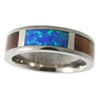 Damarion Titanium Band Genuine Hawaiian Koa Wood Inlay Opal Comfort Fit Ring - 6mm