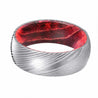 DANNON Domed Damascus Steel Ring with Black/Red Box Elder Wood Sleeve 8mm