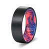 DANTON Men’s Flat Black Tungsten Ring with Red/Blue Box Elder Wood Sleeve 8mm