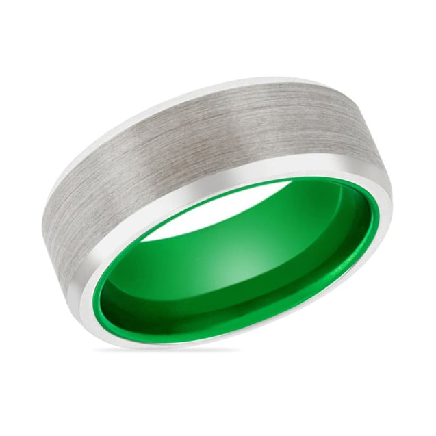 Denison Men’s Beveled Brushed Tungsten Carbide Ring with Green Interior - 8mm