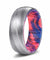 DEO Brushed Damascus Steel Ring with Red & Blue Box Elder Wood Sleeve 8mm