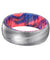 DEO Brushed Damascus Steel Ring with Red & Blue Box Elder Wood Sleeve 8mm
