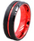 Devin Black Tungsten Wedding Ring W/ Ion Plated Red Stripe & High Polished Beveled Edges 6mm 8mm