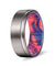 DEVO Men’s Grooved Tungsten Ring with Red & Blue Box Elder Wood Sleeve 8mm