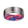 DEVO Men’s Grooved Tungsten Ring with Red & Blue Box Elder Wood Sleeve 8mm