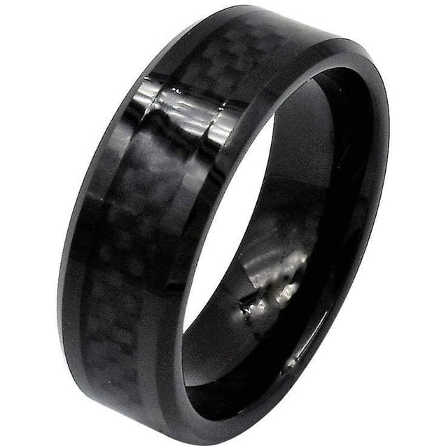 Devon Black Tungsten Wedding Band With Stunning Carbon Fiber Inlay 8mm