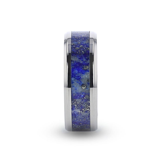 DIXON Men’s Titanium Wedding Ring With Blue Lapis Inlay & Beveled Edges - 8mm