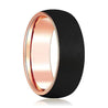 Domed Black Brushed Tungsten Wedding Band Rose Gold Inlaid Inside 6mm & 8mm