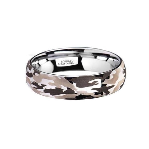 Domed Tungsten Black and Gray Camo Wood Wedding Ring For Men & Women 6mm - 10 mm