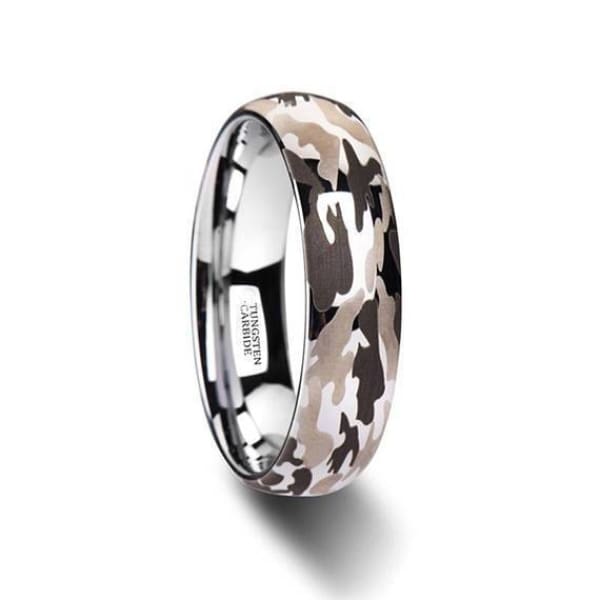 Domed Tungsten Black and Gray Camo Wood Wedding Ring For Men & Women 6mm - 10 mm