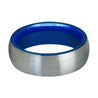 Domed Tungsten Wedding Ring With Blue Inside & Brushed Finish 4mm - 8mm