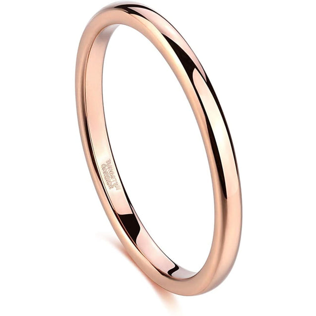 DORIAN Domed Rose Gold Inlaid Tungsten Wedding Band Ring for Women - 2mm