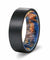 EDEL Black Pipe Cut Brushed Tungsten Ring with Blue & Yellow Box Elder Wood Sleeve