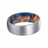 EHAN 8MM Men’s Brushed Tungsten Ring with Blue/Yellow Box Elder Wood Sleeve