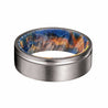 ELIO 8MM Men’s Grooved Tungsten Ring with Yellow/Blue Box Elder Wood Sleeve